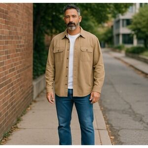 Cabelas Shirt Mens 2XL Tan Canvas American Workwear Outdoor Hunting Ranch Biggy